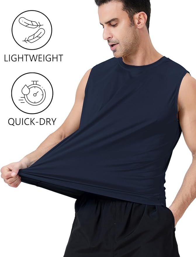 Men's Sleeveless UPF 50+ Swim Shirts Quick Dry Workout Tank Top UV Protection Running Gym Muscle T Shirts