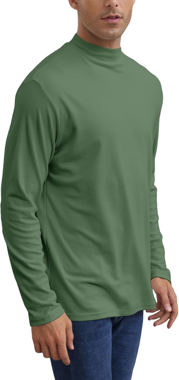 Mens Casual Mock Turtleneck T-Shirts Long Sleeve Thermal Stretchy Pullover Basic Lightweight Undershirt Sweater Tops