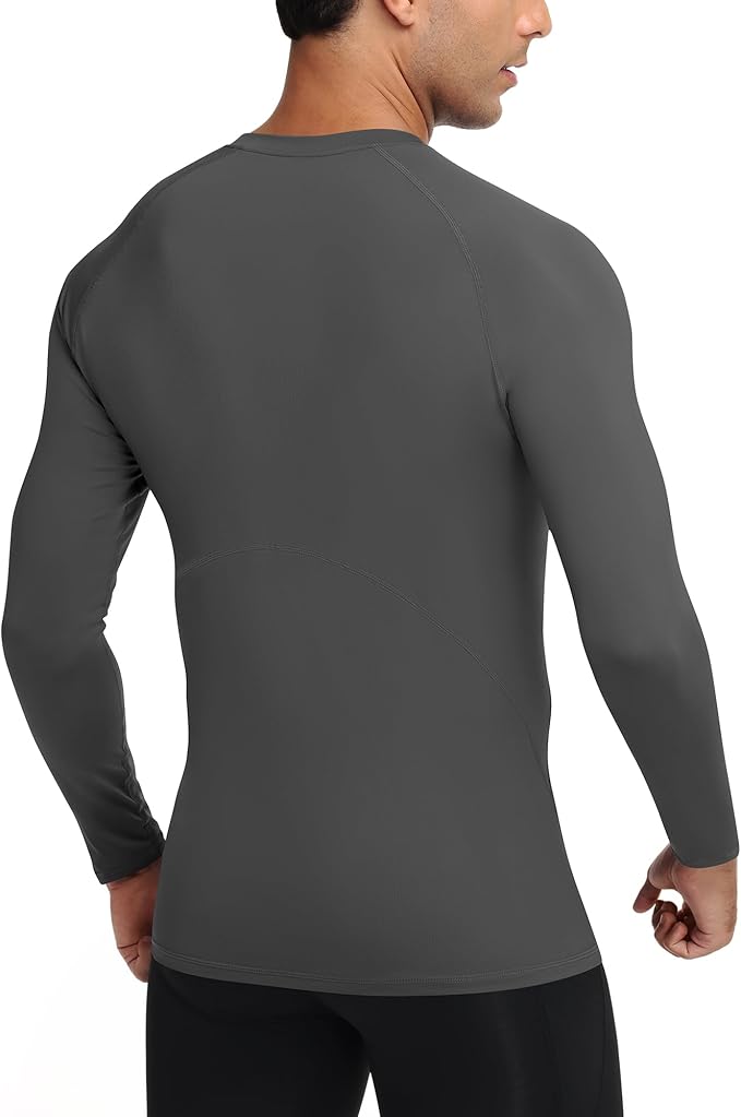 Mens Compression Shirt Long Sleeve Quick Dry Athletic Workout Gym T-Shirt SPF Running Top Sport Undershirt Base Layer