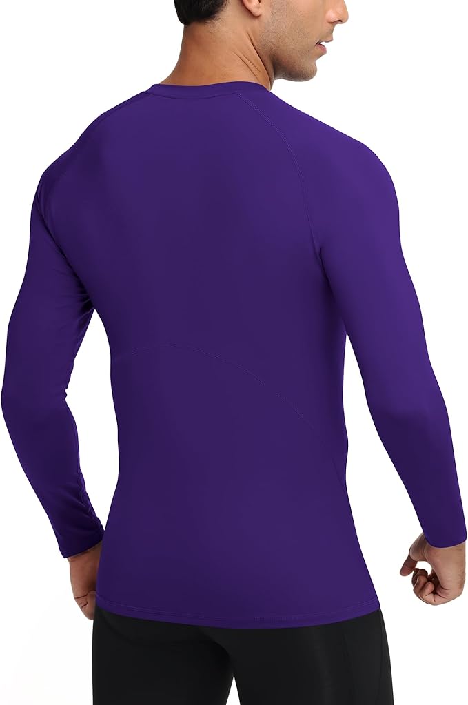 Mens Compression Shirt Long Sleeve Quick Dry Athletic Workout Gym T-Shirt SPF Running Top Sport Undershirt Base Layer
