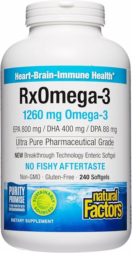 Natural Factors RxOmega-3, Natural Support for Heart Health with DHA and EPA, Daily Dietary Supplement, 120 Softgels