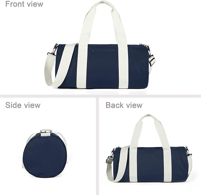 Small Gym Bag Duffel Bag for Women Men Fitness Sports Bag Workout Adjustable Detachable Shoulder Strap Lightweight Carry on Travel Duffle Bag (Navy/Off-White, 19" / Medium / 24L)