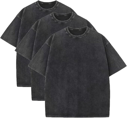 3 Pcs Men's Oversized Heavy Cotton Summer T-Shirts Vintage Tee Loose Fit Short Sleeve Casual Tshirts for Men Women