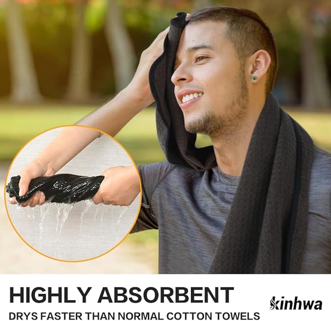 KinHwa Gym Towels - Absorbent Wicking Workout Towels, Quick Dry & Compact, Ideal for Yoga, Fitness, Treadmill or Indoor Bike
