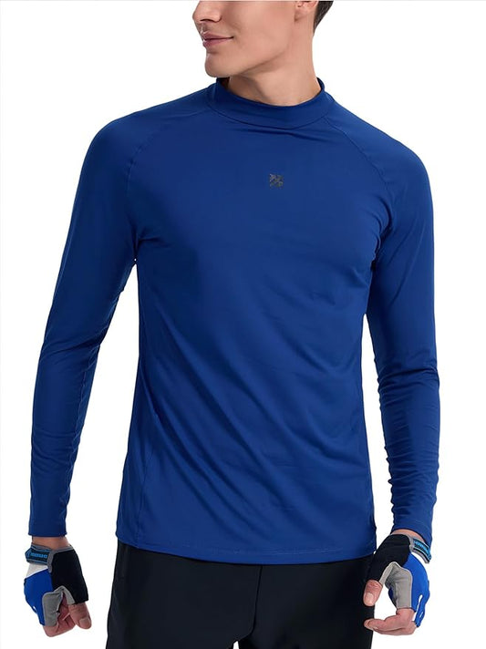 Mens Long Sleeve Turtleneck Workout Shirts Moisture Wicking Mock Neck Double Sides Brushed T-Shirts