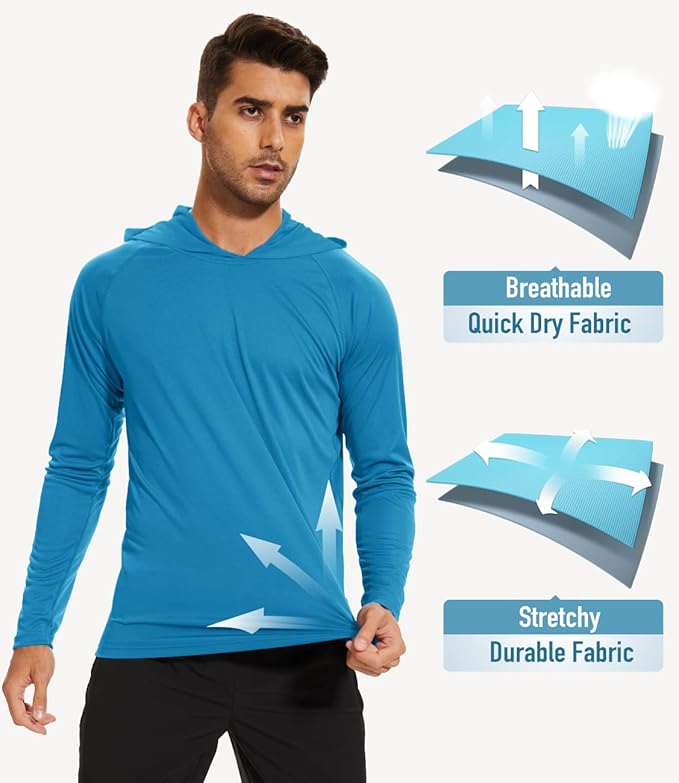 MAGCOMSEN Men's Hooded UPF 50+ Sun Protection T Shirts Long Sleeve Athletic Fishing Shirts Rash Guards