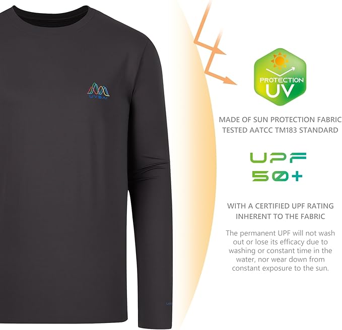 Men’s UPF 50+ Long Sleeve Performance T-Shirts Permanent UV Protective Quick Dry for Everyday Hiking Fishing Beach