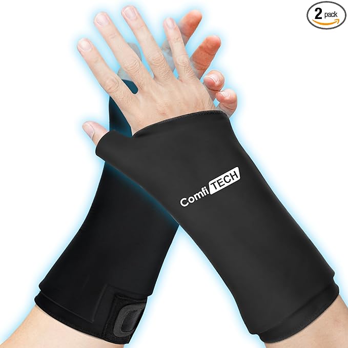 Comfitech Wrist Ice Pack Wrap for Hand, Thumb & Arm with Extended Coverage, Carpal Tunnel Cooling Sleeve for Better Putting On & Off, Cold Gloves Reusable, Medium, Two Packs
