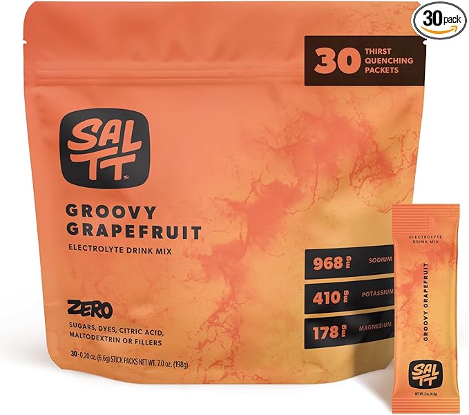 SALTT Electrolytes Powder Flavored Drink Mix - Groovy Grapefruit - 30 Hydration Packets - Magnesium, Potassium, Sodium, Trace Minerals - Zero Sugar & Gluten Free - Travel Essentials