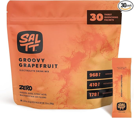 SALTT Electrolytes Powder Flavored Drink Mix - Groovy Grapefruit - 30 Hydration Packets - Magnesium, Potassium, Sodium, Trace Minerals - Zero Sugar & Gluten Free - Travel Essentials