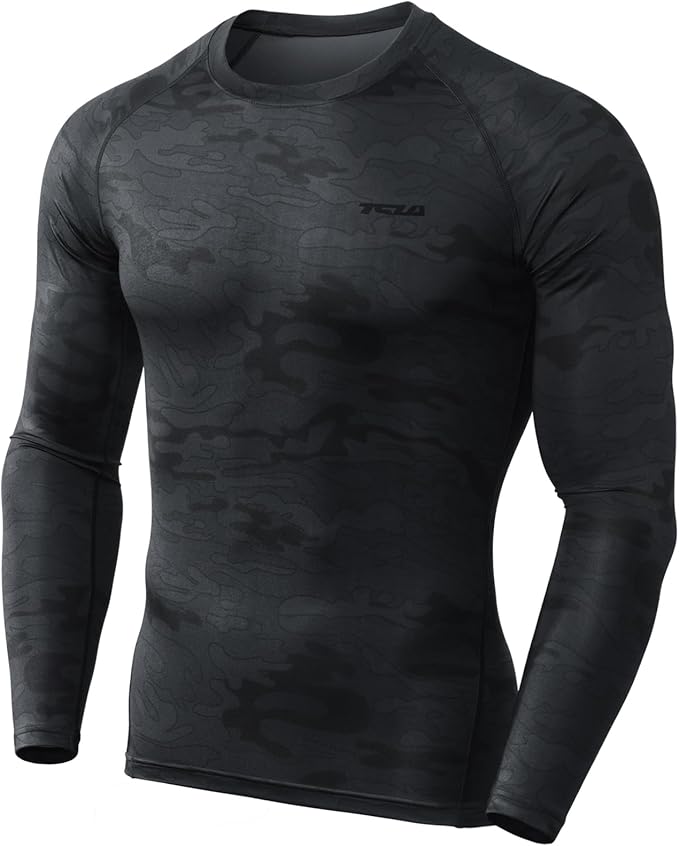 TSLA Men's UPF 50+ Compression Shirts, Cool Dry Long Sleeve Athletic Tops, Sports Baselayer Workout Shirt