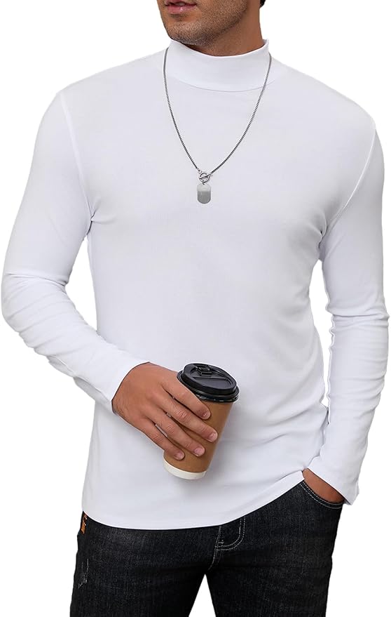 Mens Mock Turtleneck Long Sleeve Slim Fit Shirts Basic Casual Undershirts Lightweight Pullover