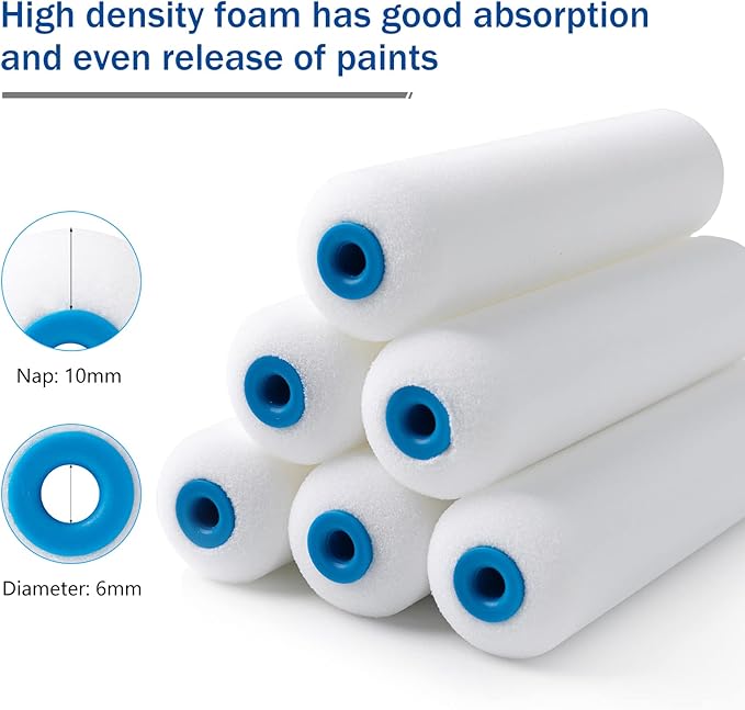 Mister Rui Paint Roller Kit, 9 Pack 6 Inch High Density Foam Paint Roller, Paint Tray with Liner, Mini Paint Rollers for Painting Walls, Small Paint Roller Tray Set