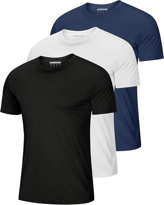 MAGCOMSEN 3 Pack Men's Short Sleeve Quick Dry Shirts Moisture Wicking UPF 50+ Athletic Running Gym Workout Swim T-Shirts