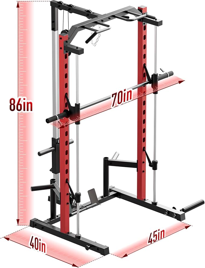 OPPSDECOR Power Cage Power Rack with LAT Pull Down Pulley System& Cable Row, Weight Cage with More Training Attachments, Multi-Functional Squat Rack for Home Gym System