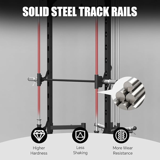 FAGUS Smith Machine Home Gym Power Cage with Pulley System, Space Saving Design Squat Rack with Full Body Strength Training Attachments, PEC Station & Fixed Cable Crossover Optional