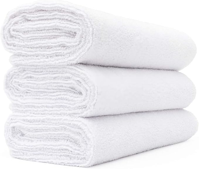 The Rag Company - Sport Towel - Gym, Exercise, Fitness, Sport, Ultra Soft, Super Absorbent, Fast Drying Premium Microfiber, 320gsm, 16in x 27in, White (3-Pack)