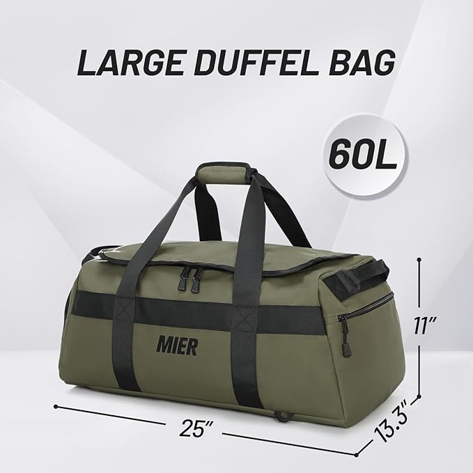 MIER Gym Bag for Men Large Duffel Backpack with Shoe Compartment, 60L Convertible Duffle Bags Weekender Overnight Bag for Gym Sports Travel, Green