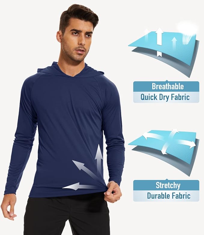 MAGCOMSEN Men's Hooded UPF 50+ Sun Protection T Shirts Long Sleeve Athletic Fishing Shirts Rash Guards