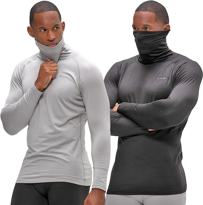 DEVOPS 2 Pack Men's Thermal Turtle Mock Neck Shirts, Compression Long Sleeve Tops and Hoodies