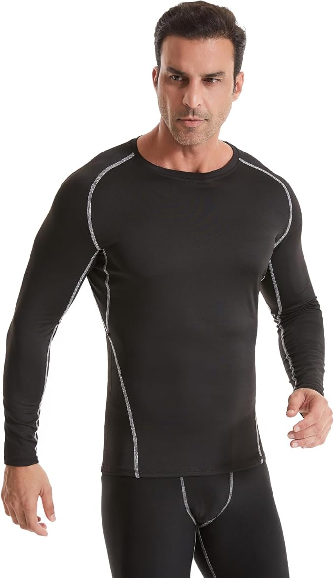 5,6 Pack Men's Compression Shirts Long Sleeve Rash Guard Workout Undershirt Base Layer Athletic Shirt