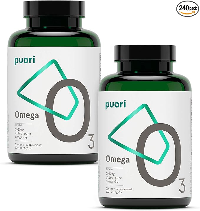 Puori Omega 3 Fish Oil Supplement - Ultra Pure & Burpless Wild Caught Fish Oil with 2000mg Omega 3 Fatty Acids,1250mg EPA & 500mg DHA Supports Heart, Brain & Eye Health - IFOS Certified - 240 Softgels