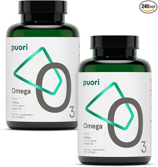 Puori Omega 3 Fish Oil Supplement - Ultra Pure & Burpless Wild Caught Fish Oil with 2000mg Omega 3 Fatty Acids,1250mg EPA & 500mg DHA Supports Heart, Brain & Eye Health - IFOS Certified - 240 Softgels