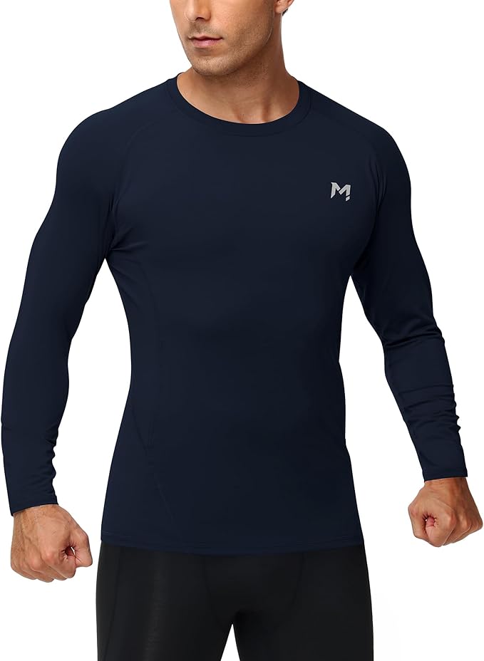 Mens Compression Shirt Long Sleeve Quick Dry Athletic Workout Gym T-Shirt SPF Running Top Sport Undershirt Base Layer