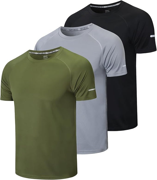 frueo Men's 1/3 Pack Workout Shirts Quick Dry Moisture Wicking Short Sleeve Mesh Athletic T-Shirts