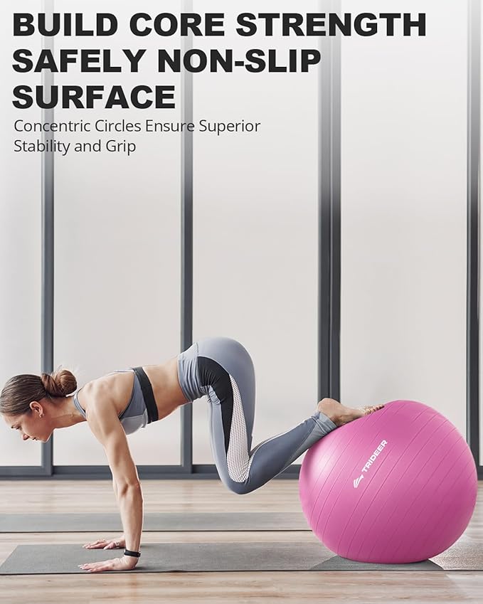Trideer Extra Thick Yoga Ball Exercise Ball, 5 Sizes Gym Ball, Heavy Duty Ball Chair for Balance, Stability, Pregnancy, Quick Pump Included