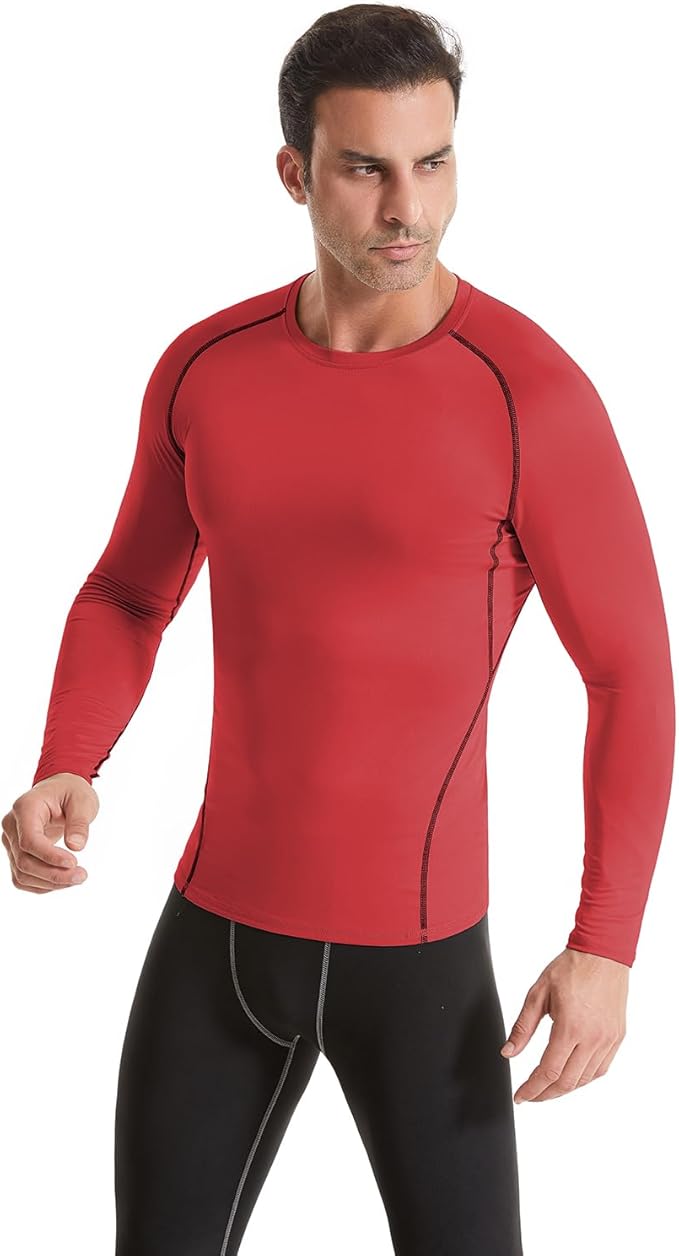 5,6 Pack Men's Compression Shirts Long Sleeve Rash Guard Workout Undershirt Base Layer Athletic Shirt