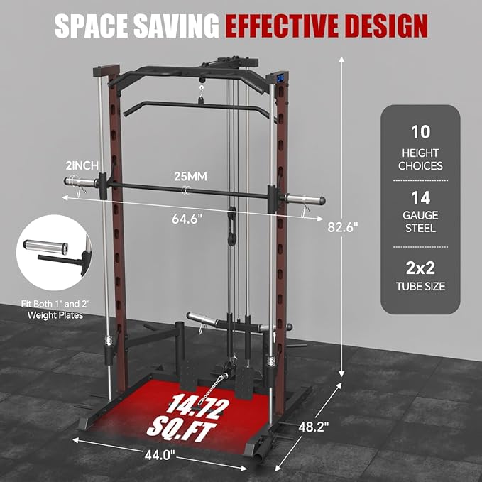 FAGUS Smith Machine Home Gym Power Cage with Pulley System, Space Saving Design Squat Rack with Full Body Strength Training Attachments, PEC Station & Fixed Cable Crossover Optional