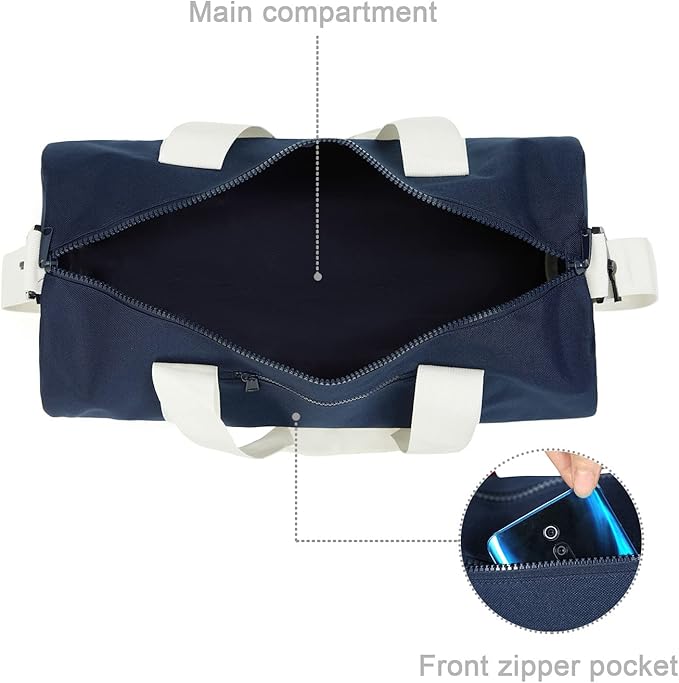 Small Gym Bag Duffel Bag for Women Men Fitness Sports Bag Workout Adjustable Detachable Shoulder Strap Lightweight Carry on Travel Duffle Bag (Navy/Off-White, 19" / Medium / 24L)