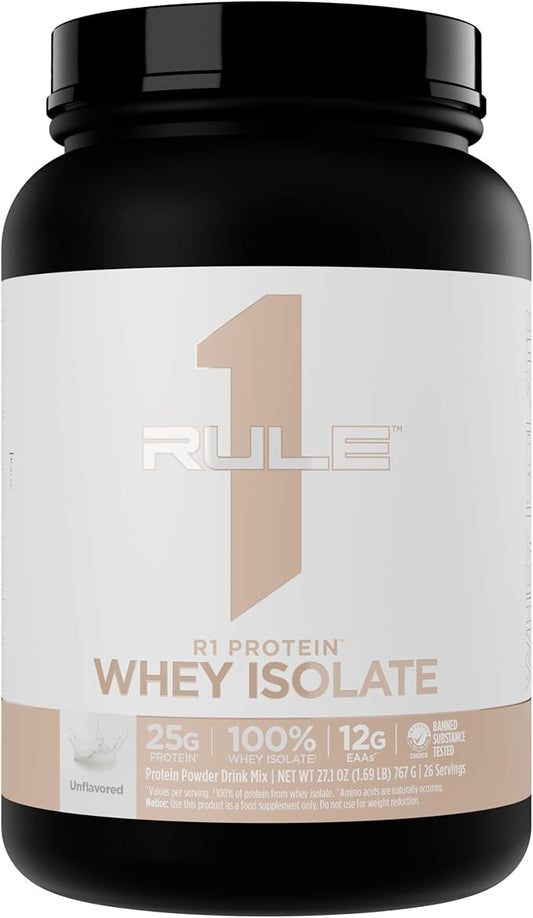 Rule 1 Naturally Flavored R1 Protein Whey Isolate - Clean Formula with 25g Protein & 6g BCAA Exclusively Isolated & Hydrolyzed Sources for Workout Recovery (1.7 Pounds*, Unflavored)
