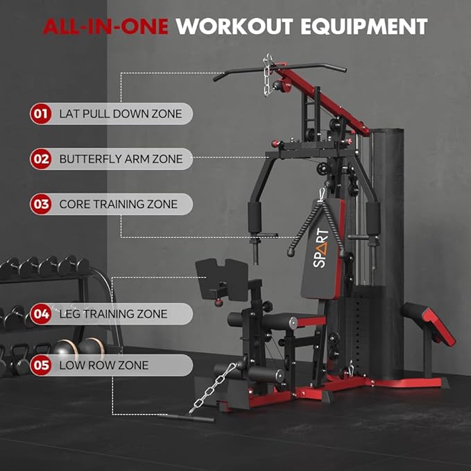 SPART Home Gym, Multifunctional Home Gym Equipment, Workout Station with 160LBS Weight Stack for Leg Press & Chest Fly, All in One Workout Machine Full Body Strength Training with Pulley System