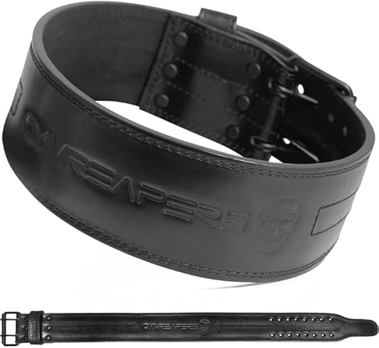 Gymreapers Weightlifting Belt 6MM Genuine Leather - Double Prong Power Belt Heavy Duty 4-Inch Wide - Strong, Stabilizing Back Support For Deadlifts, Squats Powerlifting