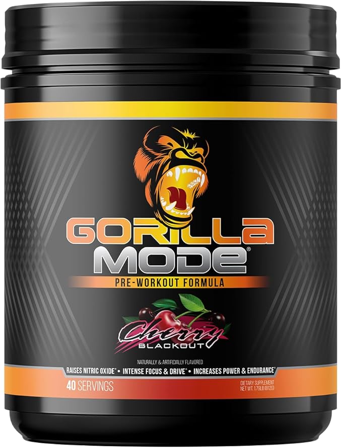 Gorilla Mind Pre Workout - Massive Pumps Laser Focus Energy Power - L-Citrulline, Creatine, L-Tyrosine, Betaine, Hydroprime, Alpha-GPC, 400mg Caffeine, Huperzine A - 812g (Cherry)