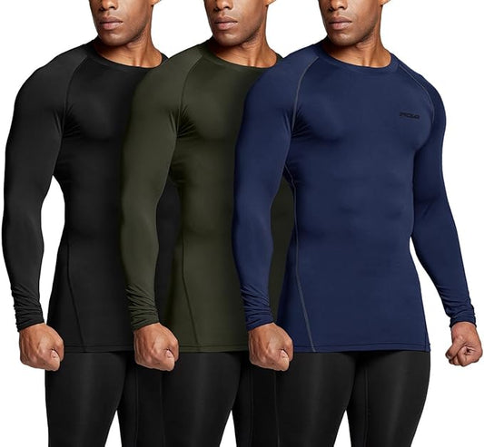 TSLA Men's UPF 50+ Compression Shirts, Cool Dry Long Sleeve Athletic Tops, Sports Baselayer Workout Shirt