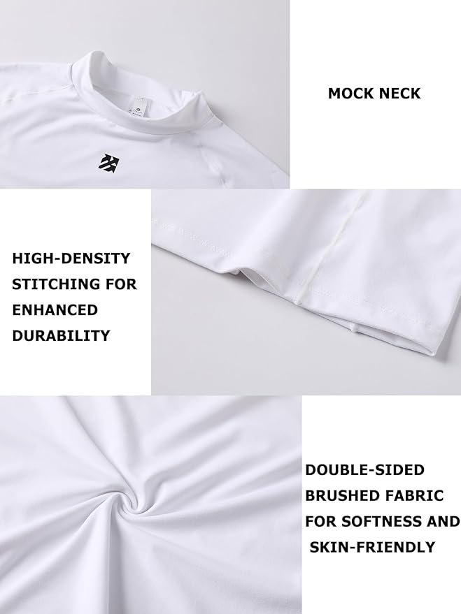 Mens Long Sleeve Turtleneck Workout Shirts Moisture Wicking Mock Neck Double Sides Brushed T-Shirts