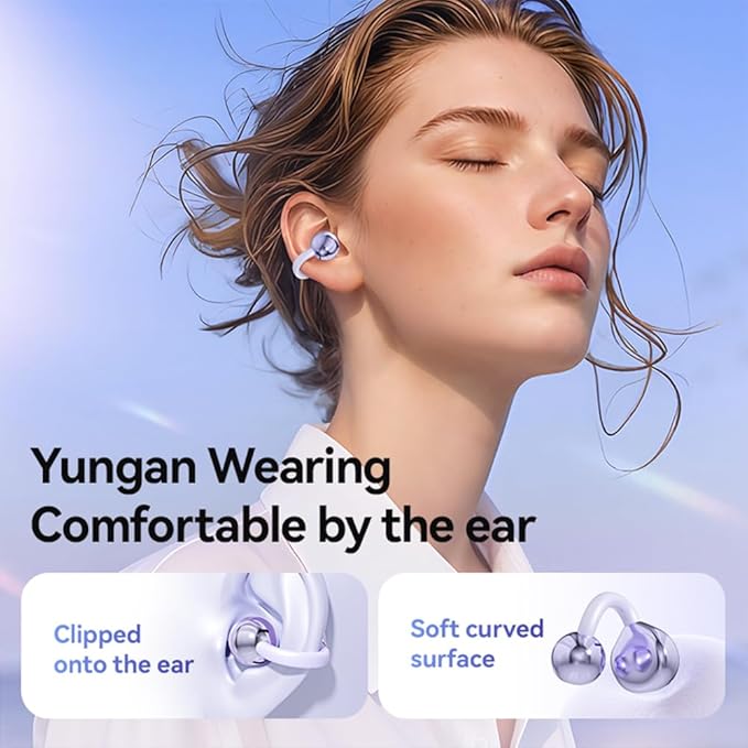 Clip-on Earbuds,Open Ear Earbuds Wireless Bluetooth 5.4, Lightweight Open Ear Headphones with C-Shaped Bridge,Slim Hook,60H Battery,Waterproof,for Glasses Wearers and Workouts (Purple)