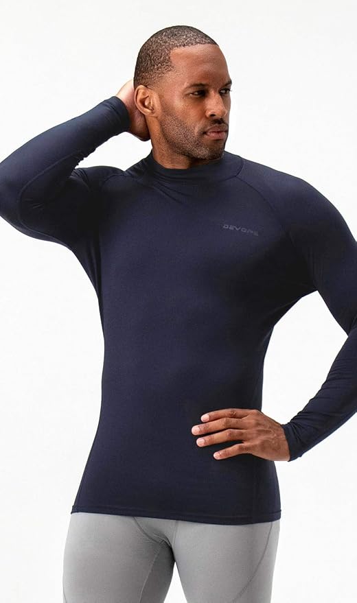 DEVOPS 2 Pack Men's Thermal Turtle Mock Neck Shirts, Compression Long Sleeve Tops and Hoodies