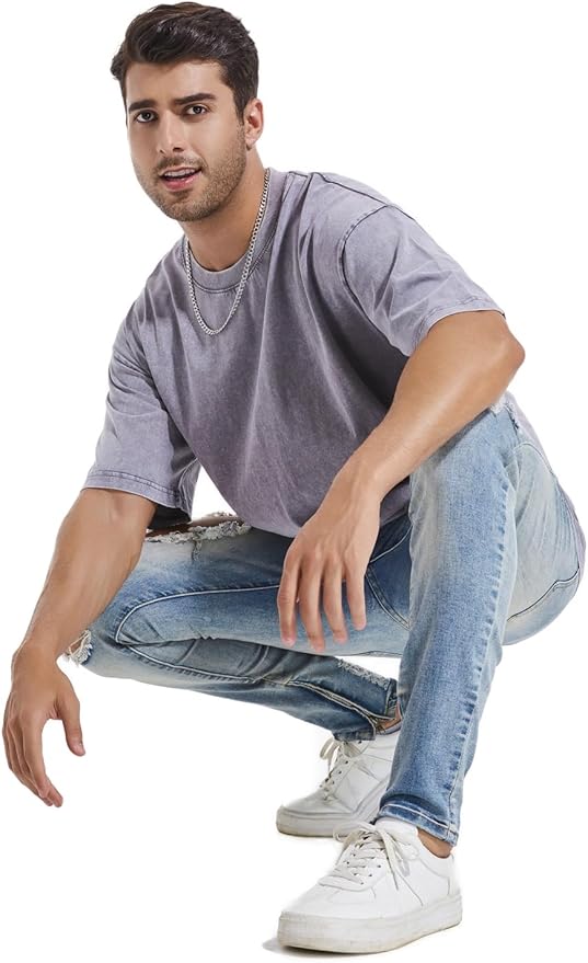 3 Pcs Men's Oversized Heavy Cotton Summer T-Shirts Vintage Tee Loose Fit Short Sleeve Casual Tshirts for Men Women