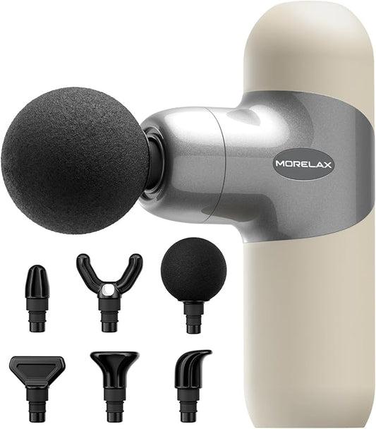 Morelax Mini Massage Gun Deep Tissue, Portable Percussion Muscle Massager for Whole Body Pain Relief, Electric Handheld Sport Massager with 6 Massage Heads 4 Speed, Best Gift (Almond)