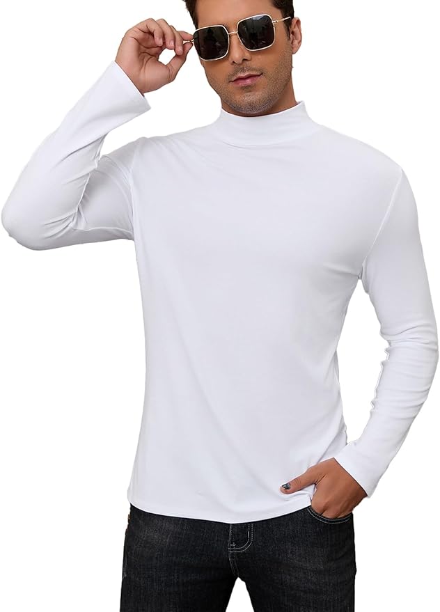 Mens Mock Turtleneck Long Sleeve Slim Fit Shirts Basic Casual Undershirts Lightweight Pullover