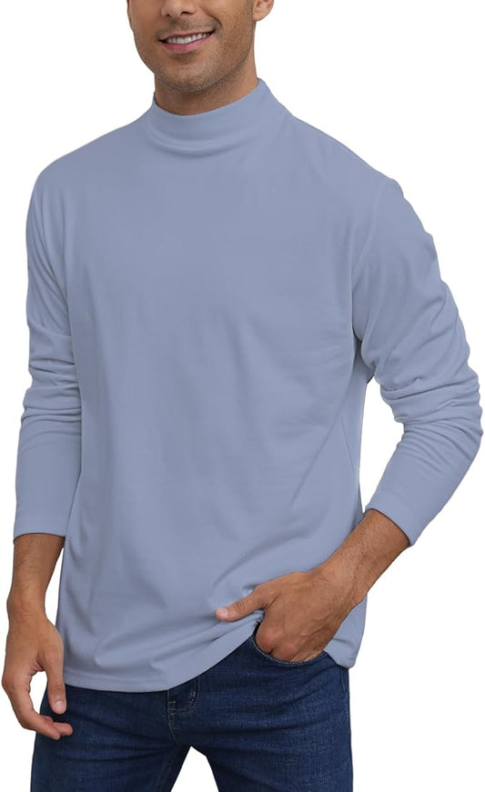 Mens Casual Mock Turtleneck T-Shirts Long Sleeve Thermal Stretchy Pullover Basic Lightweight Undershirt Sweater Tops