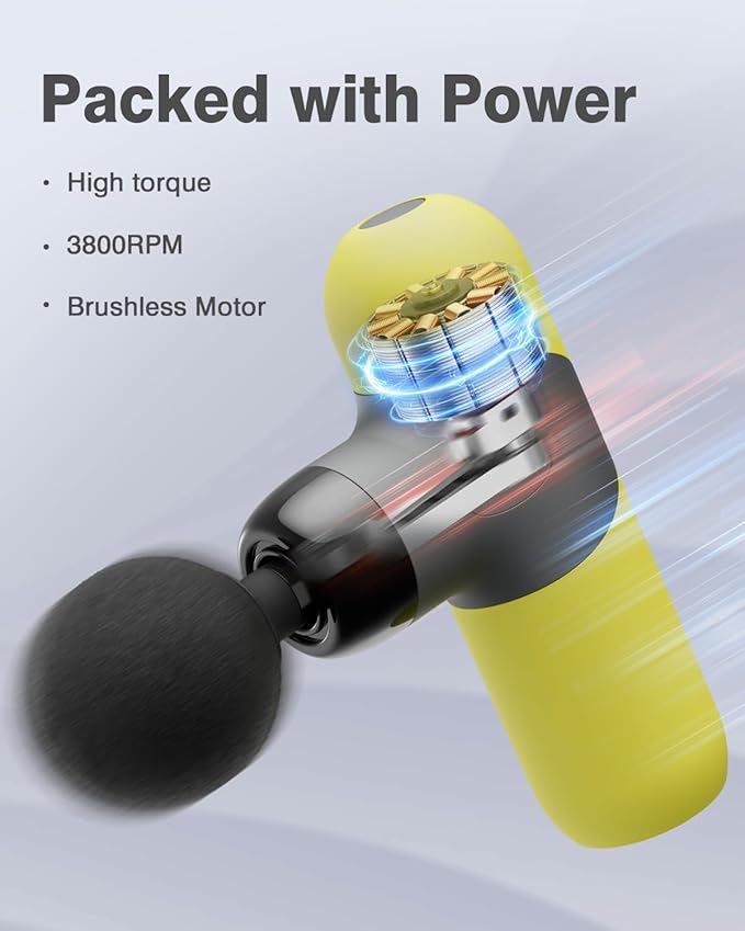 Morelax Mini Massage Gun Portable Deep Tissue Muscle Percussion Massager, Electric Handheld Sport Massager with 6 Massage Heads 4 Speed, Best Gift (Yellow)