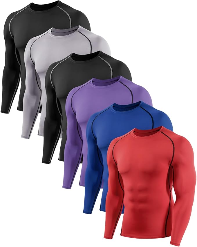 5,6 Pack Men's Compression Shirts Long Sleeve Rash Guard Workout Undershirt Base Layer Athletic Shirt