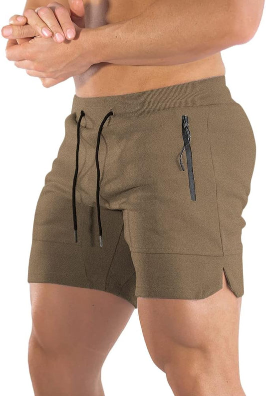 PIDOGYM Men's 5" Gym Workout Shorts,Fitted Jogging Short Pants for Bodybuilding Running Training with Zipper Pockets