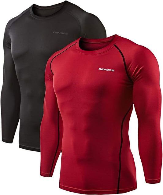 DEVOPS 2 Pack Men's Thermal Long Sleeve Compression Shirts