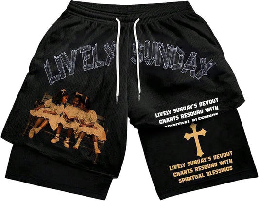 Men's Graphic Shorts with Liner Cross Print Drawstring 2 in 1 Gym Track Bottoms